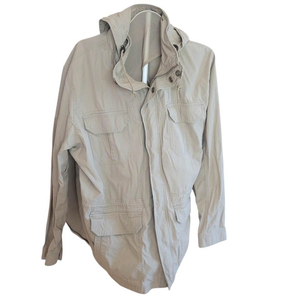 LL Bean Mens Field Jacket Size XXL Tall Tan Cotton Canvas Hooded Utility Coat